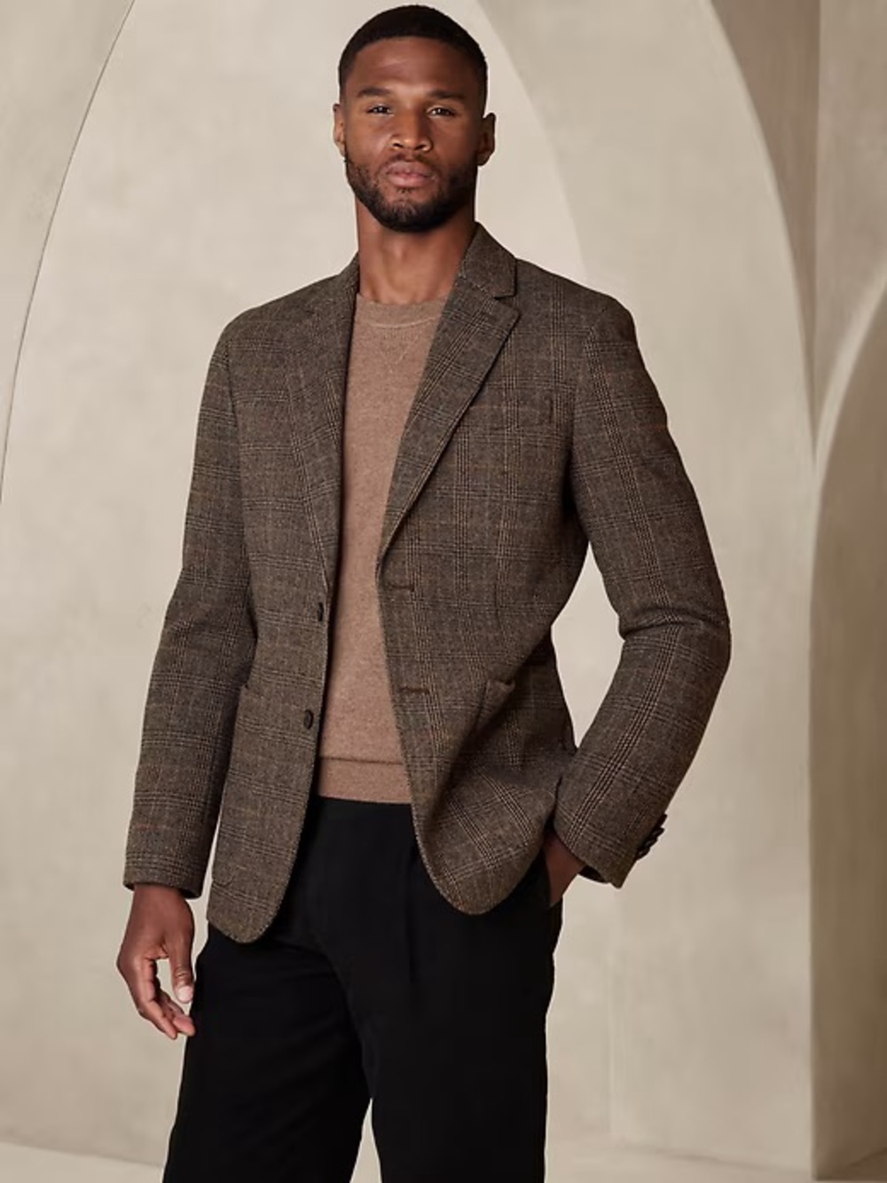 Banana Republic Factory Brown Tweed Blazer w/ Elbow Patches size 44R Wool-blend